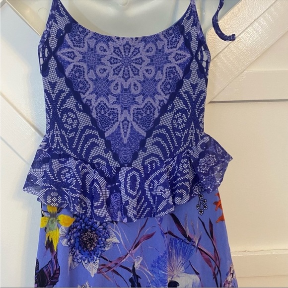 Fuzzi Floral Patchwork Printed Asymmetric Ruffle V-Neck Sleeveless Wrap Dress M - Picture 8 of 9